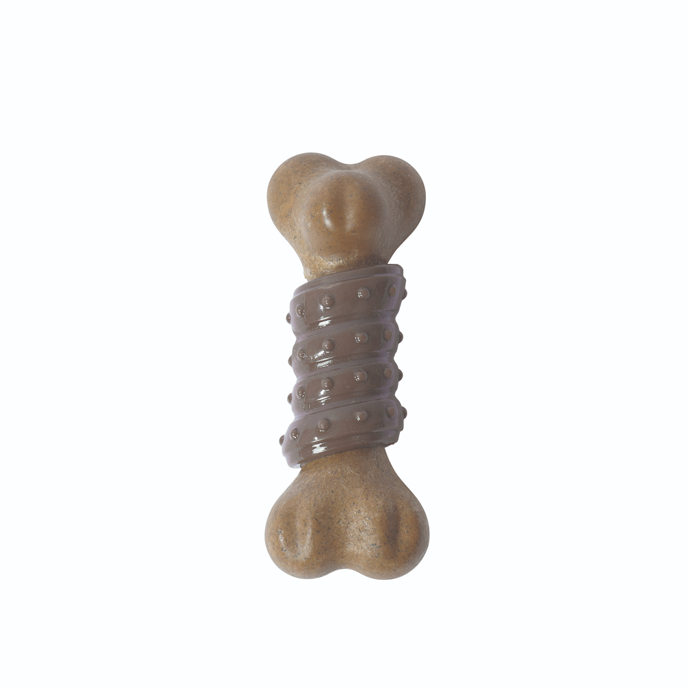 M Pets Chewood Bone with Rubber Chew Toy for Dogs (Brown)