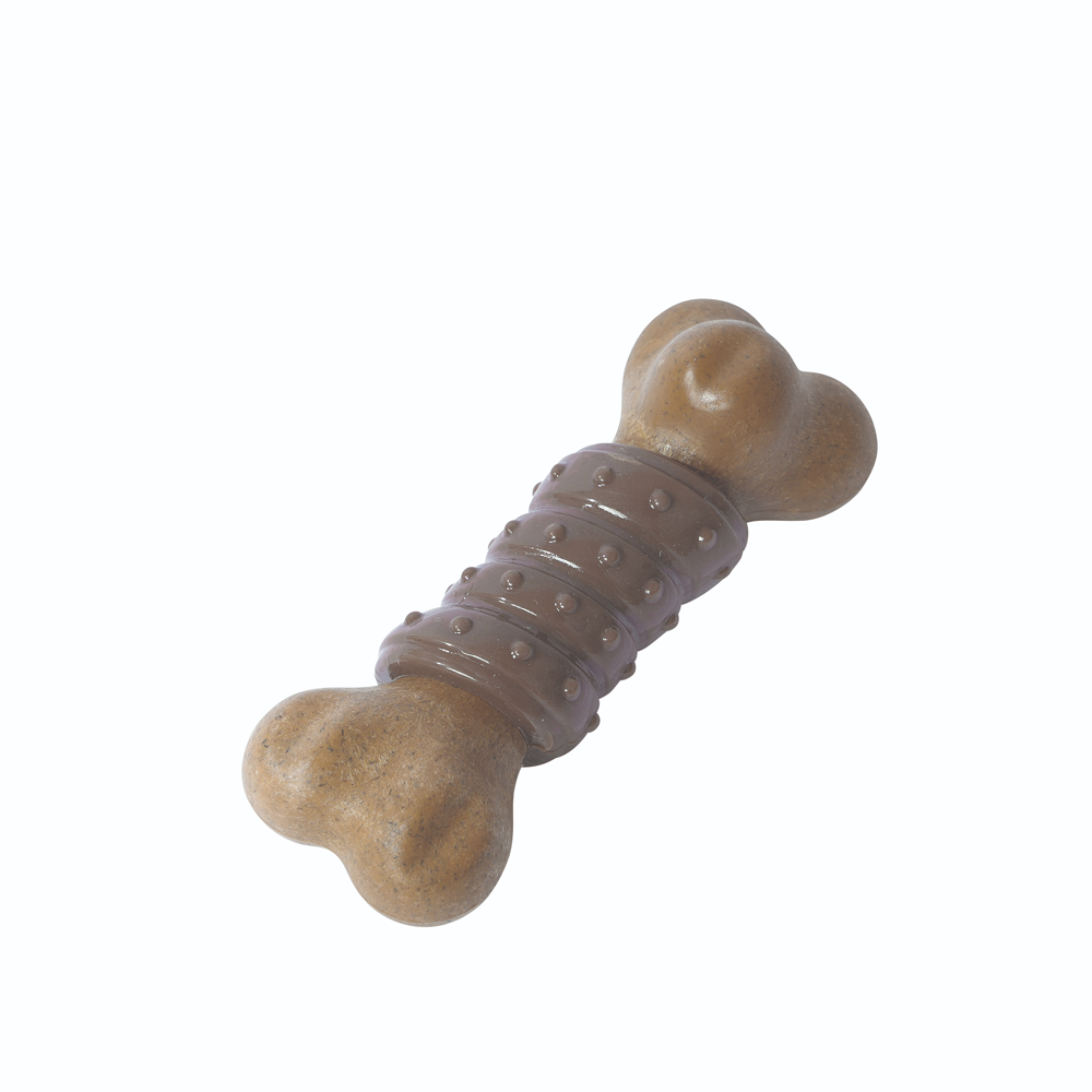 M Pets Chewood Bone with Rubber Chew Toy for Dogs (Brown) - Image 4