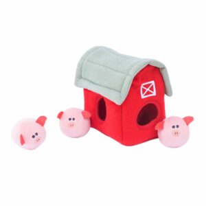 Zippy Paws Zippy Burrow with Bubble Babiez Pig Barn Plush Toy for Dogs